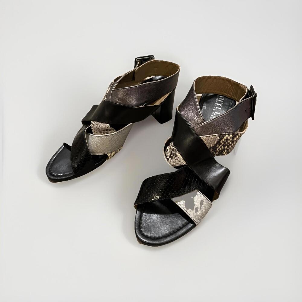 GORGEOUS ANYI LU SNAKESKIN SANDALS BLOCK HEELS MADE IN ITALY SIZE IT40/US7 GC!